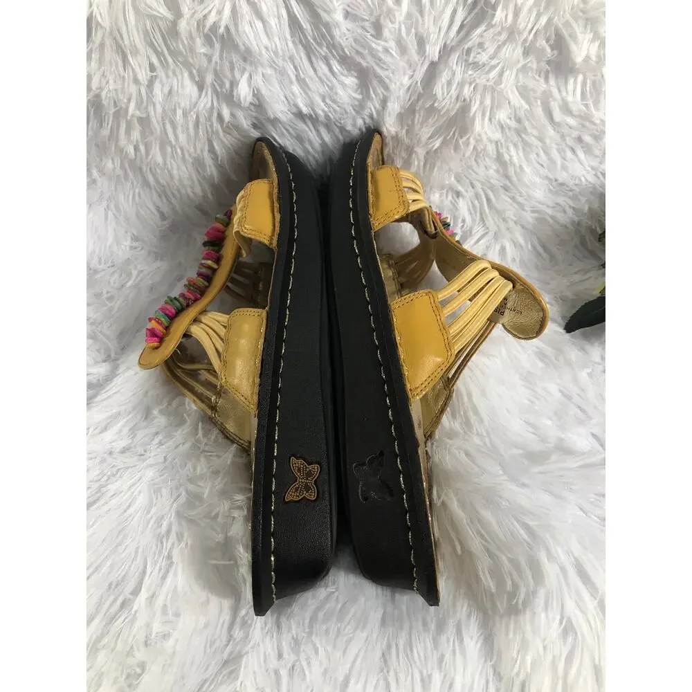 Alegria Women Pisa Beaded Leather Sandals 37 Slide Wedge Flip Flops - Picture 3 of 6